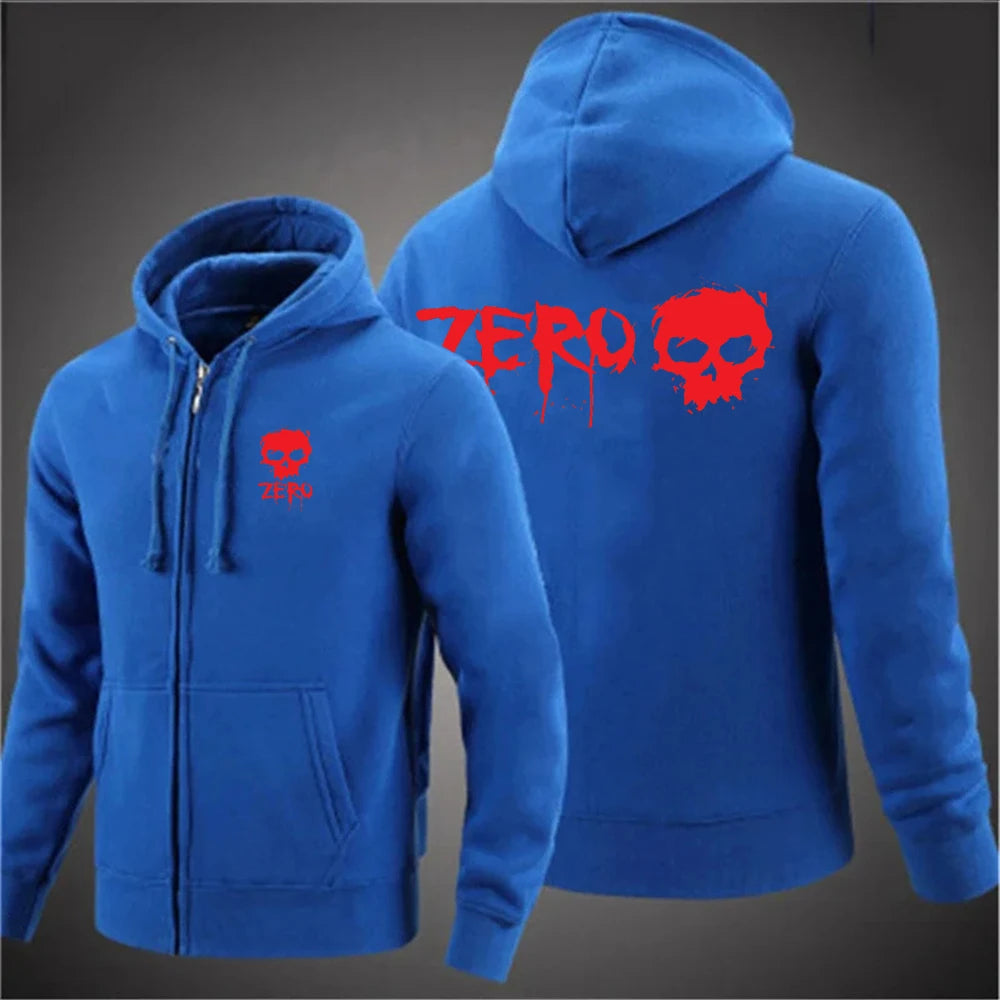 2025 ZERO skateboard logo men's new solid color zipper hooded long sleeved jacket Harajuku casual sportswear hooded pullover