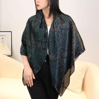 ELAIFRUIHAO Foulard en soie florale pour femme, hijab, bandana imprimé, grand format, carré, 110 cm, en satin