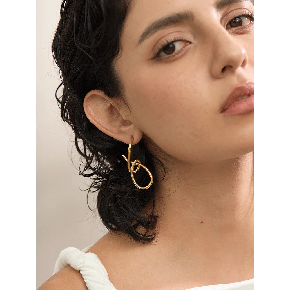 Yhpup Personalized Stainless Steel Geometric Big Drop Unusual Earrings for Women Rust Proof Texture Statement Party Jewelry