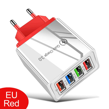4 Ports USB Charger Fast Charging EU/US Plug Mobile Phone Charger Universal Quick Charge 3.0 Power Adapter For Xiaomi 12 Pro Max