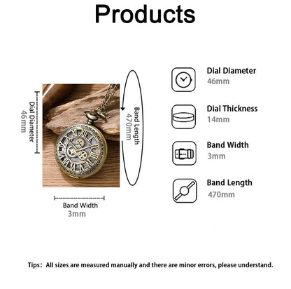 Antique Steampunk Vintage Roman Numerals Quartz Pocket Watch Bronze Case Necklace Pendant Clock Chain Mens Women