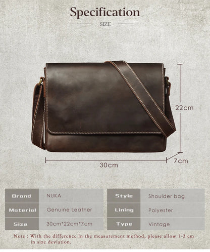 Sac à bandoulière NUKA en cuir véritable pour homme, style rétro, original, en cuir de vache, horizontal, à rabat, pour iPad 11 pouces