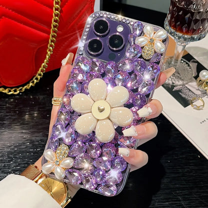 Sparkling Flower Pearl Water Diamond Phone Case Suitable For iPhone 15 14 13 12 11 Pro Max XR XS X 7 8 Plus Set