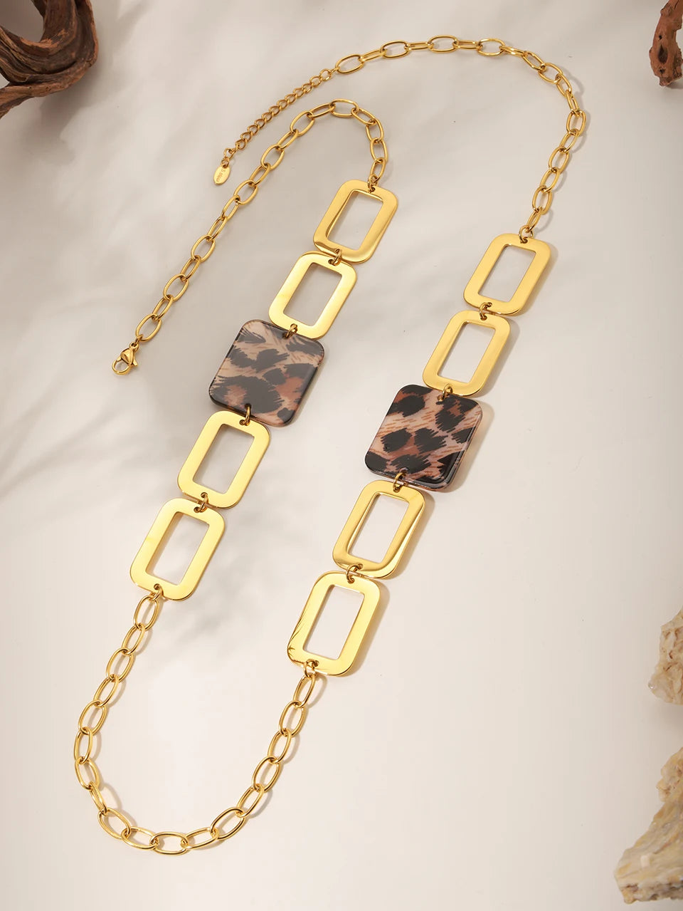 Stainless Steel Long Necklace For Women 18k Gold Plated Women's Sweater Chain Necklaces Woman Leopard Print Jewelry Accessories