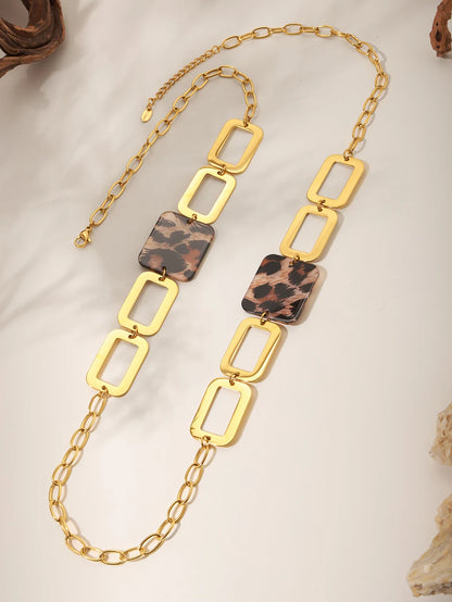 Stainless Steel Long Necklace For Women 18k Gold Plated Women's Sweater Chain Necklaces Woman Leopard Print Jewelry Accessories