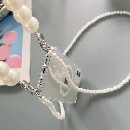 Pearl Chain Crossbody Necklace Lanyard Phone Case For iphone 16 15 14 13 11 12 Pro Max plus Magnetic Cover