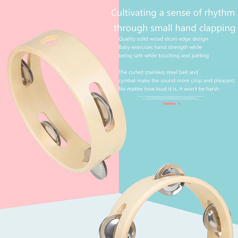 Tambourin à main en métal et bois de 15 cm, hochet à main, percussion, jeu de fête, jouet pour bébé, instrument de musique, cadeau pour enfants