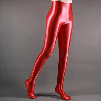 Glossy Shiny Stage Performance Leggings High Waist Fitness with Socks Skinny Yoga Trousers Women Clothing Stage Show