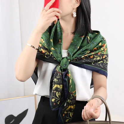 ELAIFRUIHAO Foulard en soie florale pour femme, hijab, bandana imprimé, grand format, carré, 110 cm, en satin