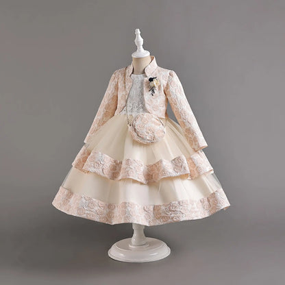 New Girls' Dress Two Piece Set 3-10 Years Old Gorgeous Christmas Performance Dress Autumn Girls' Party Prom Dress