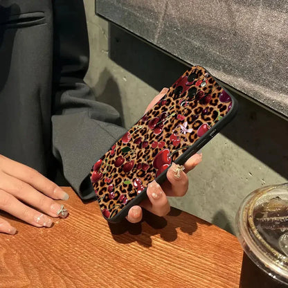 Leopard Cherry Pattern TPU Phone Case For iPhone 16 Cases iPhone 15 14 13 12 11 Pro Max XS X XR 7 8 Plus SE2 Soft Silicone Cover