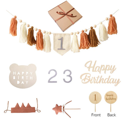 Happy Birthday Banner Handmade Tassel Pendant First Boys Girl Baby Shower Birthday Party Balloon Decoration Supplies Baby Gifts