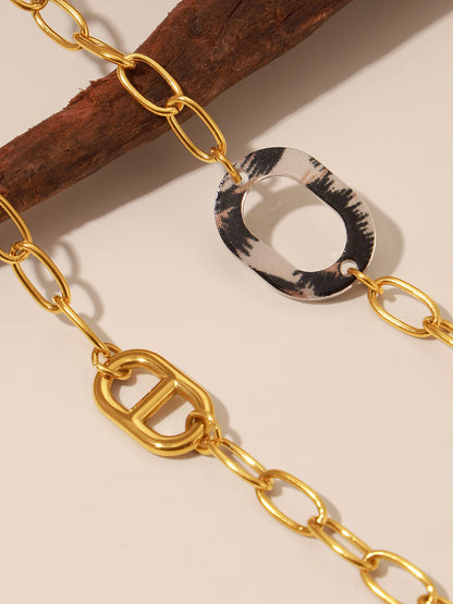 Stainless Steel Long Necklace For Women 18k Gold Plated Women's Sweater Chain Necklaces Woman Leopard Print Jewelry Accessories