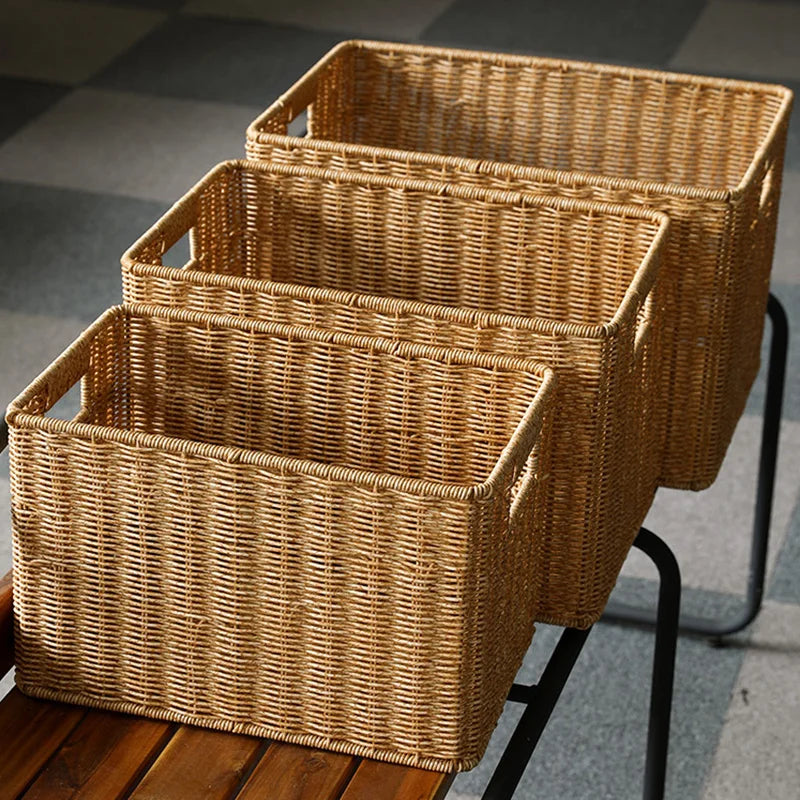Boîte de rangement tissée à la main Grand panier Rangement de vêtements tissés Cuisine Chambre Salon Vêtements Épicerie Articles divers Organisateur