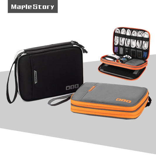 Organiseur électronique, organiseur de câbles de voyage, sac double couche pour accessoires électroniques, pour tablette 7,9", clé USB, cordons, noir