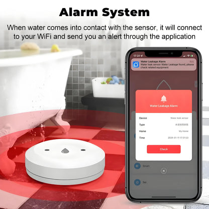 Zigbee Water Sensor Tuya Leak Flood Detector App Remote Monitoring for Kitchen/Bathroom Support Home Assistant