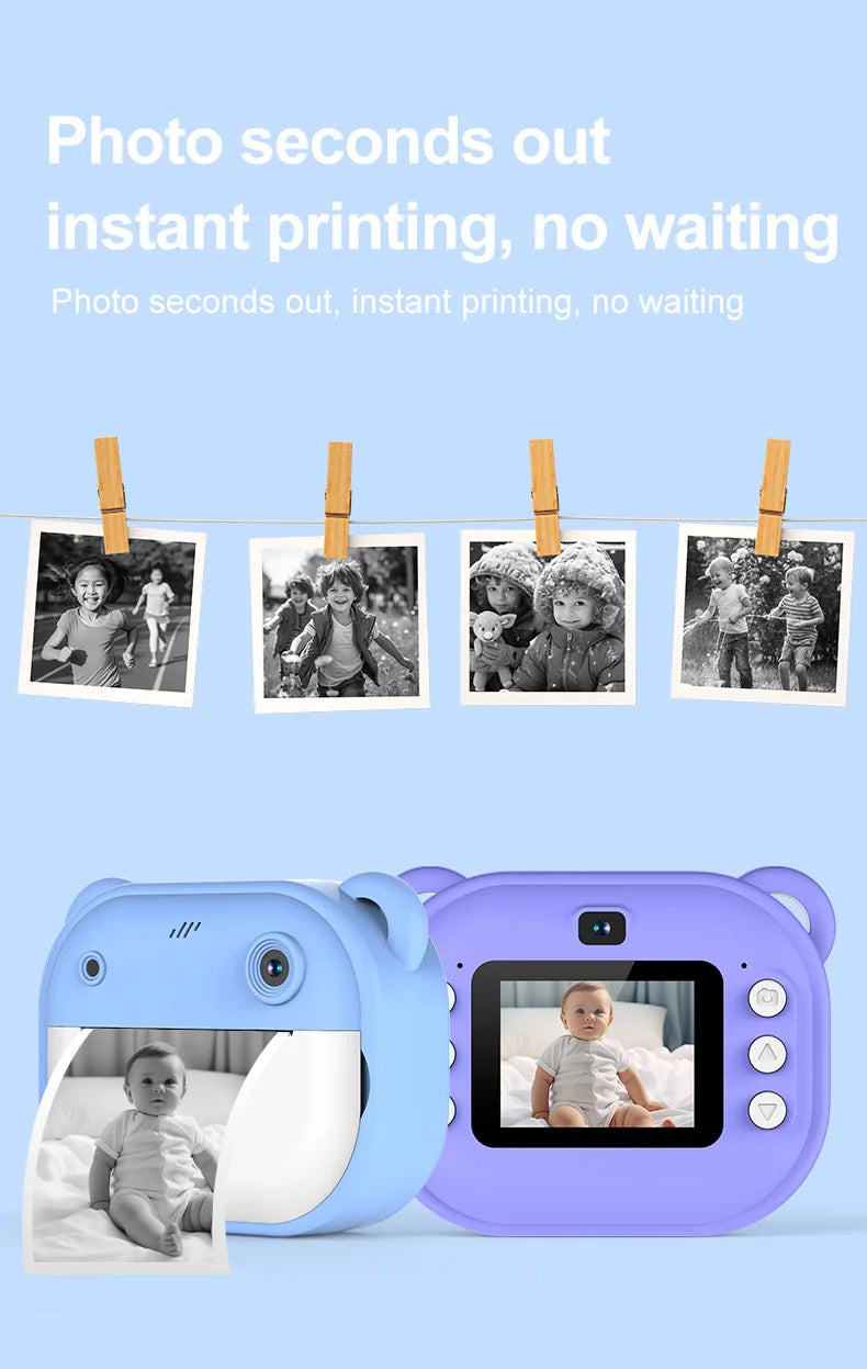 Kids Instant Print Camera Mini Digital Camera Photography Video Camera Toys Inkless Printing Thermal Print Camera for Girls Boys
