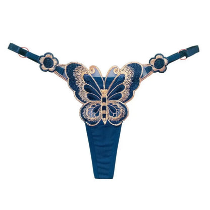 Butterfly Embroidery Thongs G Strings Sexy Underwear Women's Thong Transparent Mesh Panties Adjustable Low Waist Briefs Lingerie