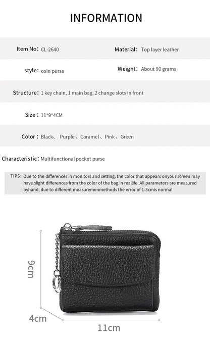2023 New Genuine Leather Women Mini Wallet Ladies Short Wallets and Purses Zipper Leather Coin Purse Keychain Coins Pocket Bag