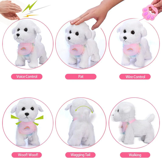 Jouet interactif électronique en peluche pour enfant, qui secoue la queue, fait semblant de s'habiller, chien en peluche qui aboie et marche avec laisse