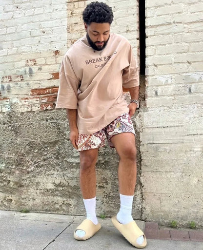 2024Summer New Digital Printing American Sports Casual Shorts Mesh Breathable and Loose Men's Short Shorts