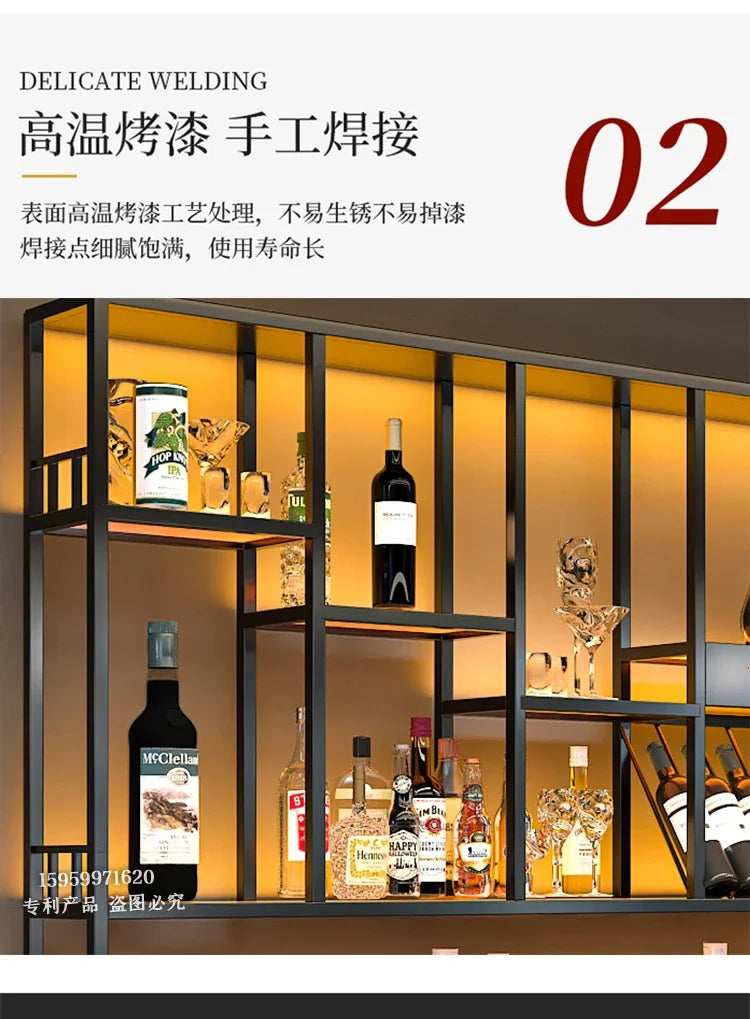 Customized: bar counter wine cabinet against the wall, hanging shelves, industrial style bar, wrought iron display stand,