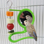 Bird Mirror Toy with Plastic Perch Stand for Cage Parrot Metal Fruit Vegetable Holder Feeder for Lovebirds Finches Canaries