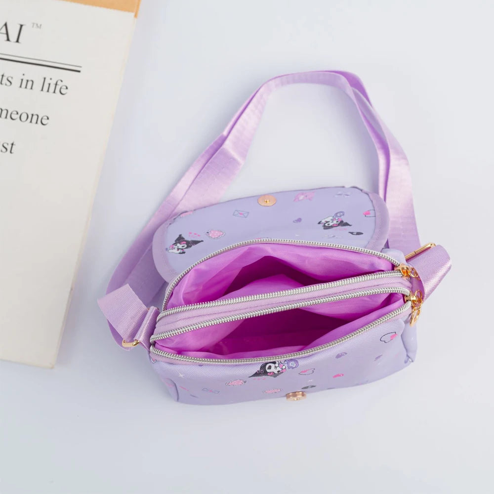 Cartoon Kuromi Hellokitty Flip Shoulder Bag Cute Fashion Cinnamoroll Storage Shoulder Bag Wallet Children's Girls Birthday Gifts