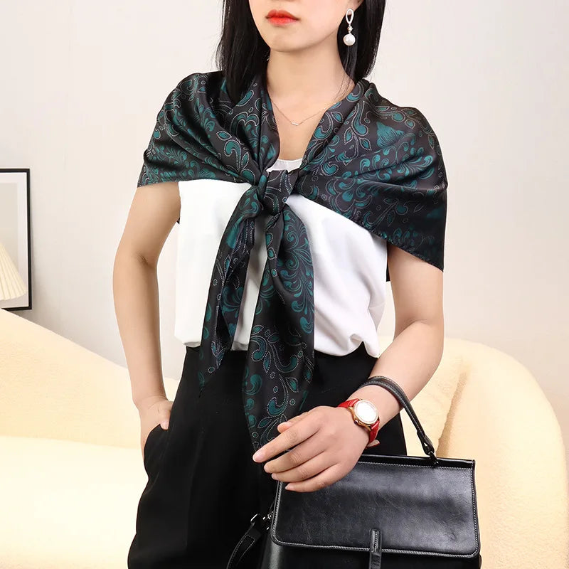 ELAIFRUIHAO Foulard en soie florale pour femme, hijab, bandana imprimé, grand format, carré, 110 cm, en satin