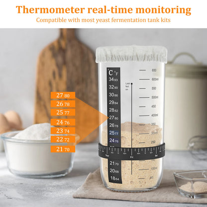 7Pcs Sourdough Starter Kit with Cloth Covers Temperature Date Marked Feeding Bands and Scraper for 3-4 In Jars Baking Supplies