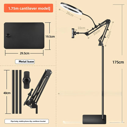 Phone Live Streaming Stand Desktop Multifunctional Overhead Shooting  Floor Tripod with Fill Light for Selfie and Video Shooting