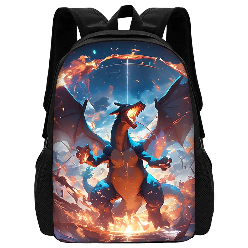 Child School Cute Anime Charizards Backpack with Lunch Bags ,Pencil Bags ,School Bags for Boys Girls Best Gift