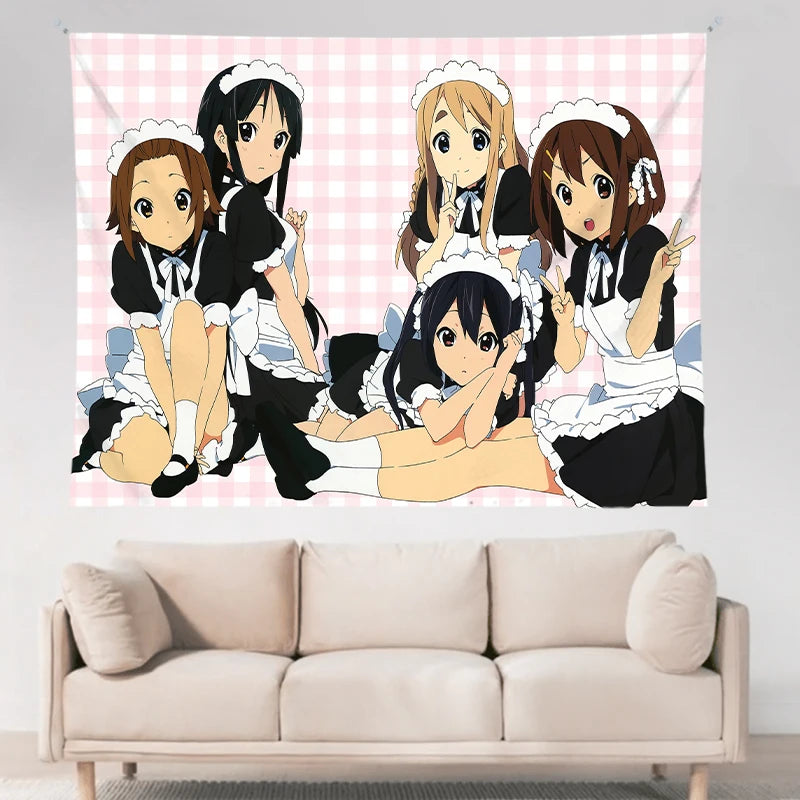 VIKAMA Anime Tapestry Sweet Fun Mvp Sisters & Cat Ears Maid & Electro Girls Ins Style Living Room Kawaii Decoration Game Room