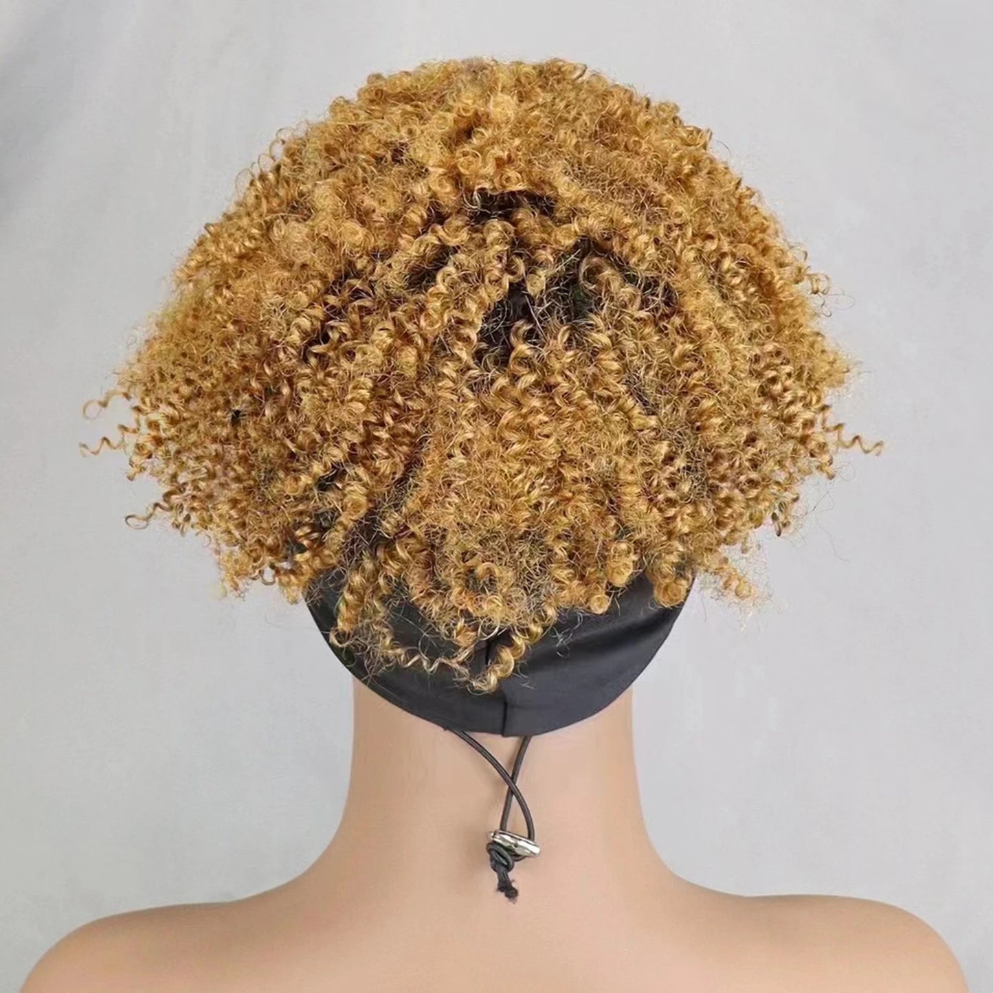 200% Density 1BT30 Afro Kinky Curly Scarf Wig with Bangs Machine Made Wig Curly 100% Human Hair Wig Preplucked for Black Women