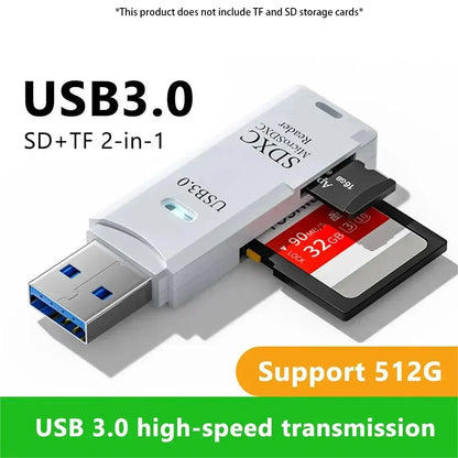 Lecteur de cartes multifonction 2 en 1 USB 3.0/2.0 haute vitesse, compatible avec cartes TF et SD, pour ordinateur, tablette, appareil photo, ordinateur portable, voiture