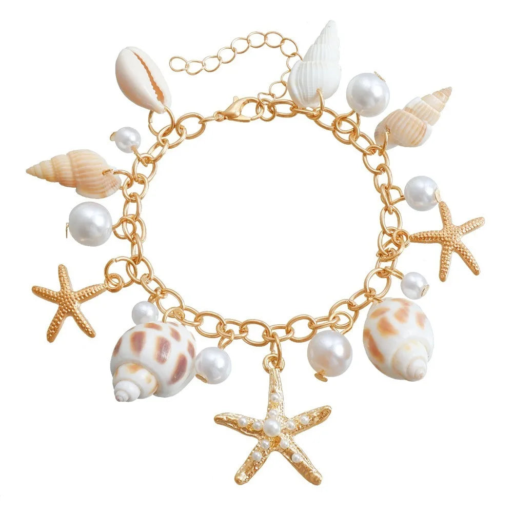 Chaîne de taille bohème d'été, pendentif en forme d'étoile de mer, coquillage, lien de taille ajouré, chaîne de corps pour bikini de plage pour femmes