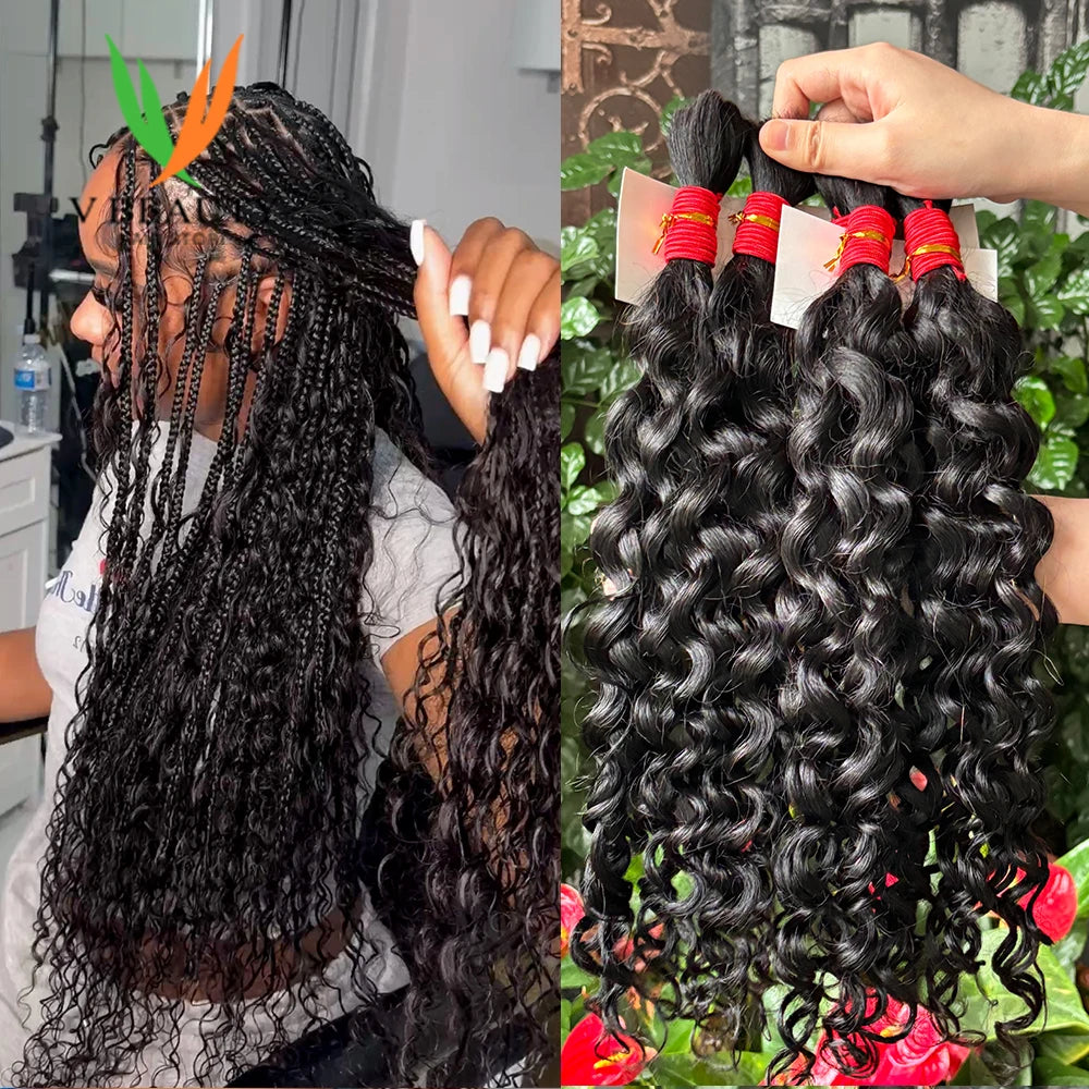 V Beauty Bulk Human Hair No Weft Boho Braids For Women Braiding Human Hair Deep Wave Hair Extensions Remy Hair 16-28 Inch 100g