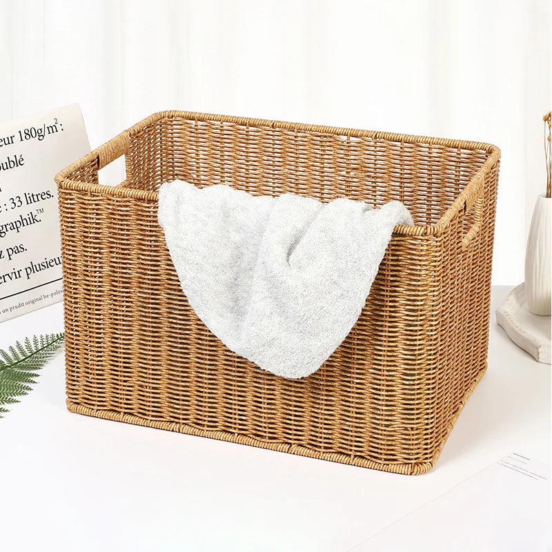 Boîte de rangement tissée à la main Grand panier Rangement de vêtements tissés Cuisine Chambre Salon Vêtements Épicerie Articles divers Organisateur