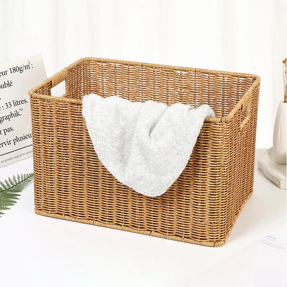Boîte de rangement tissée à la main Grand panier Rangement de vêtements tissés Cuisine Chambre Salon Vêtements Épicerie Articles divers Organisateur