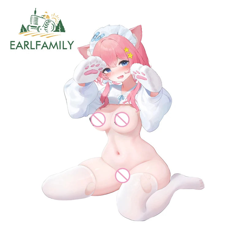 EARLFAMILY 13cm x 11.7cm NSFW Cat Ears Loli Car Sticker Anime Waifu Soprts Clothes Windows Decal Creative Vinyl Motorcycle Decor