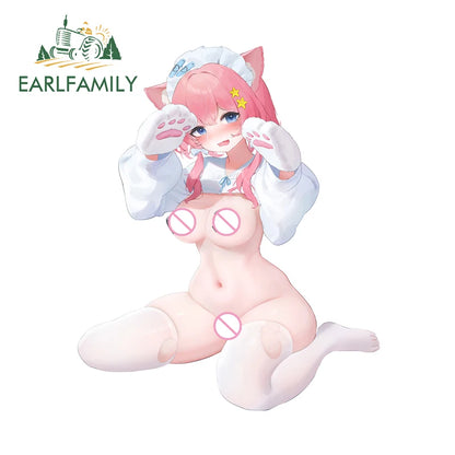 EARLFAMILY 13cm x 11.7cm NSFW Cat Ears Loli Car Sticker Anime Waifu Soprts Clothes Windows Decal Creative Vinyl Motorcycle Decor