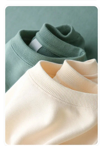 Autumn Sweatshirt Fashion Matcha Green 420g Heavy Round Neck Sweater Men's Solid Color Top Streetwear Women