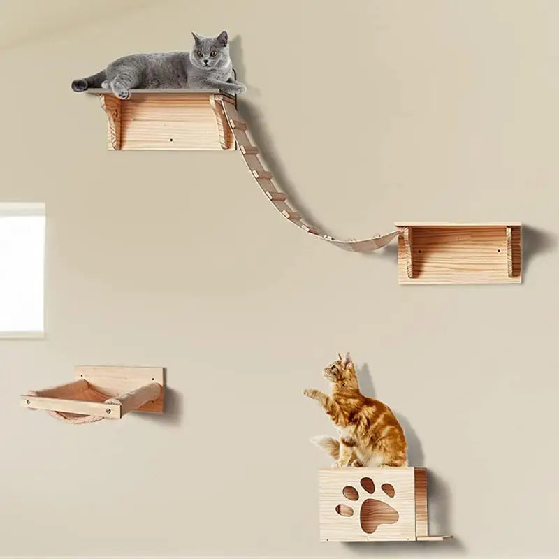 Étagères murales pour chats et échelle en corde, griffoir pour meubles pour chats, plateforme de saut en bois, jeu et sommeil pour chats