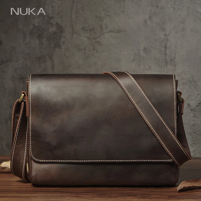 Sac à bandoulière NUKA en cuir véritable pour homme, style rétro, original, en cuir de vache, horizontal, à rabat, pour iPad 11 pouces