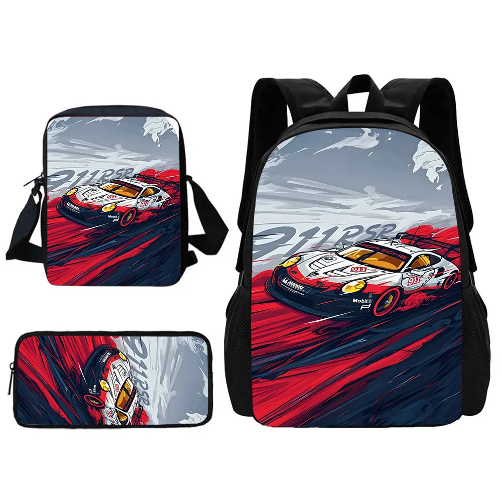 3 pcs set Luxury sports car logo JDMS Child School Backpack With Shoulder Bag Pencil Bags School Bags for Boys Girls Best Gift