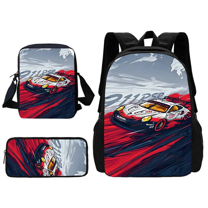3 pcs set Luxury sports car logo JDMS Child School Backpack With Shoulder Bag Pencil Bags School Bags for Boys Girls Best Gift