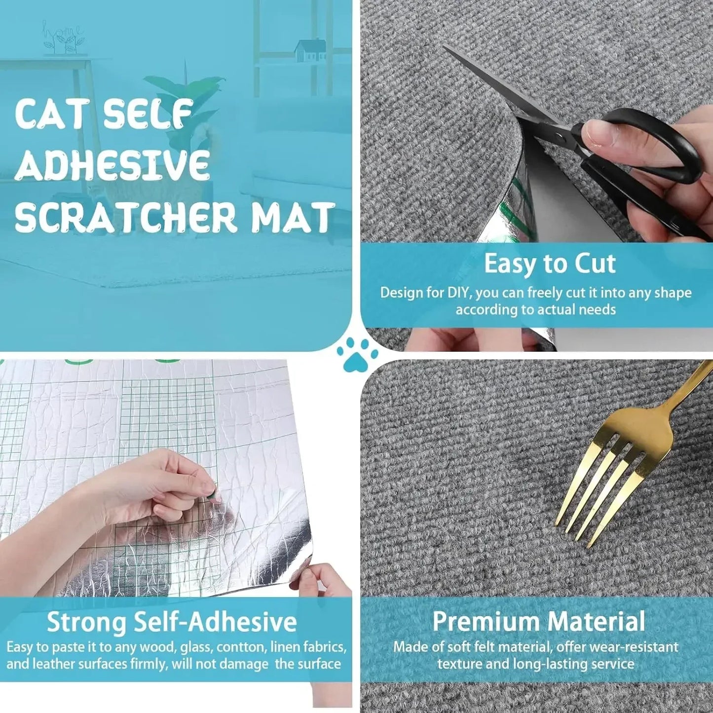 Tapis griffoir mural antidérapant et auto-adhésif pour chat, protection durable et découpable pour meubles d'intérieur