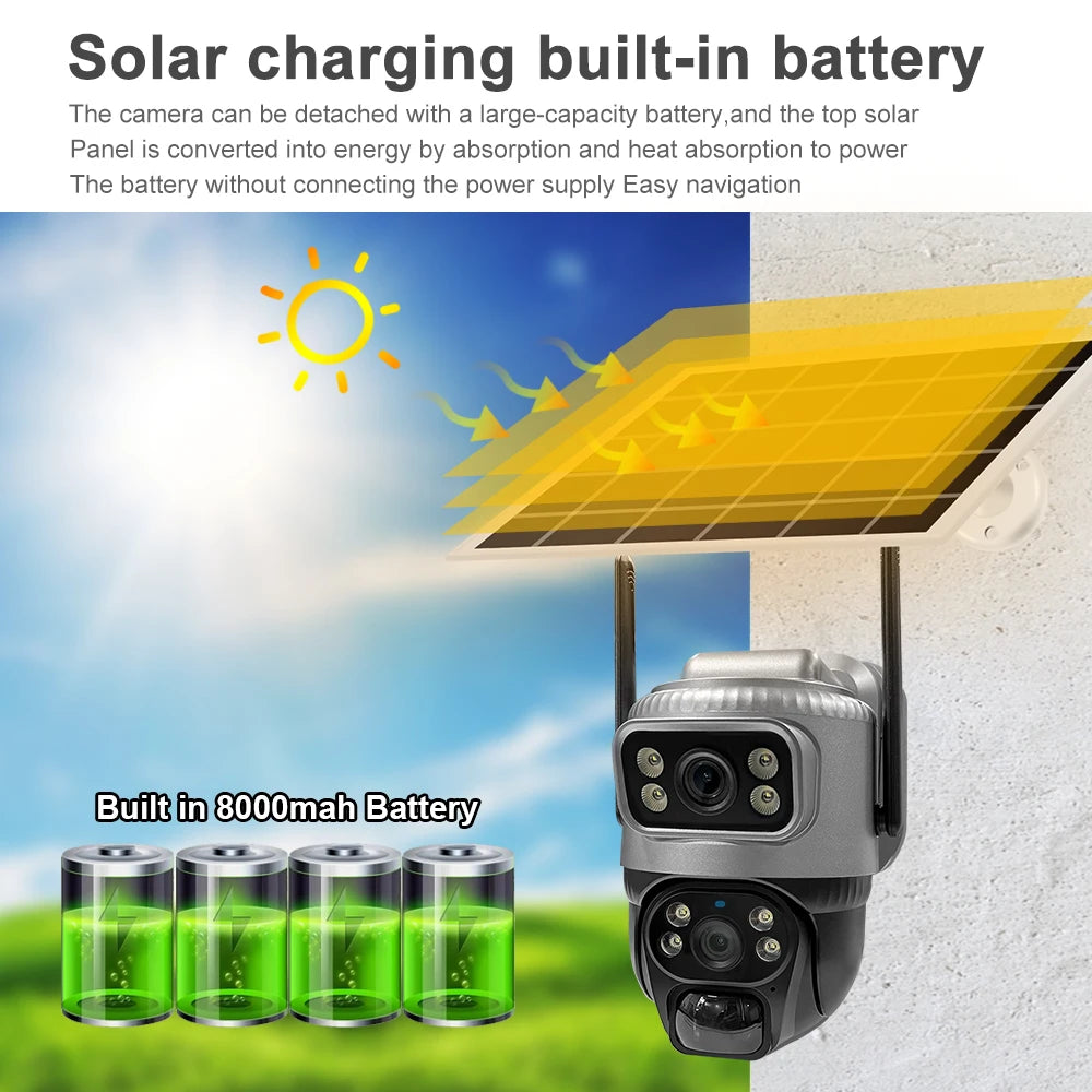Security Protection Outdoor Waterproof Solar Panel Wifi Camera 8MP HD 4K Surveillance Cameras PIR Human Detection Home Security