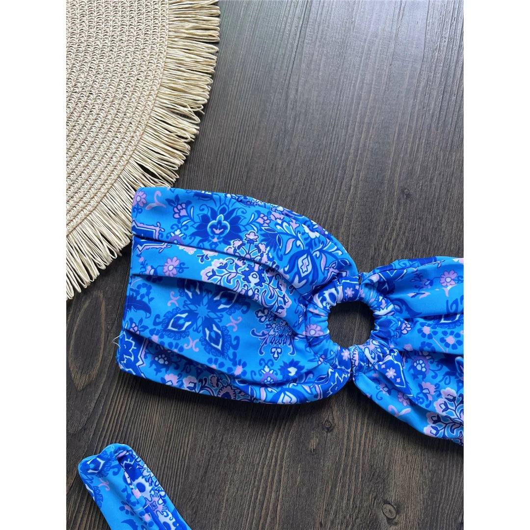 Sexy Colorful Floral Printed Bandeau Bikini Female Swimsuit Women Swimwear Two-pieces Bikini set Bather Bathing Suit Swim K6137