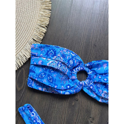 Sexy Colorful Floral Printed Bandeau Bikini Female Swimsuit Women Swimwear Two-pieces Bikini set Bather Bathing Suit Swim K6137